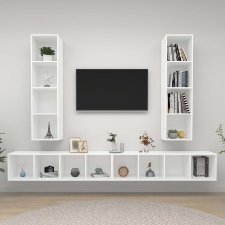 Meubles TV muraux 4 pcs Blanc Bois d'ingénierie