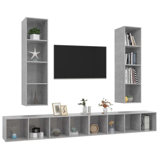 Meubles TV muraux 4 pcs Gris béton Bois d'ingénierie