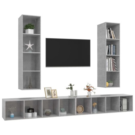 Meubles TV muraux 4 pcs Gris béton Bois d'ingénierie