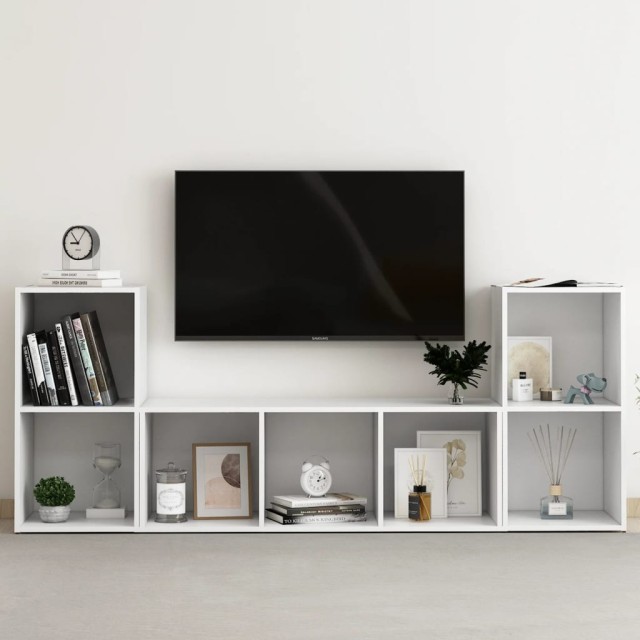 Ensemble de meubles TV 3 pcs Blanc Bois d'ingénierie