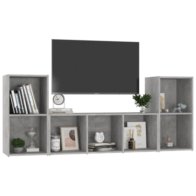 Ensemble de meubles TV 3 pcs Gris béton Bois d'ingénierie