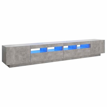 Meuble TV avec lumières LED Gris béton 260x35x40 cm 2
