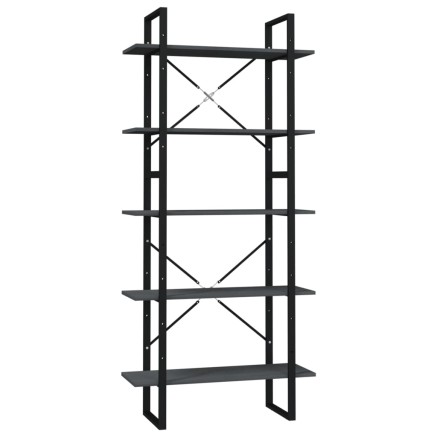 Bibliothèque à 5 niveaux Gris 80x30x175 cm Bois de pin 2