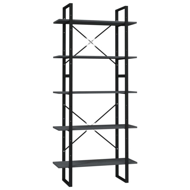 Bibliothèque à 5 niveaux Gris 80x30x175 cm Bois de pin