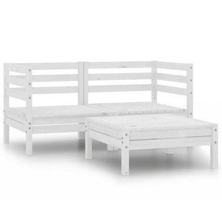 Salon de jardin 3 pcs blanc bois de pin massif 2