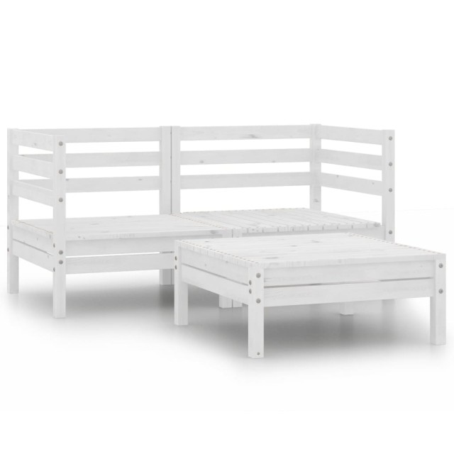 Salon de jardin 3 pcs blanc bois de pin massif