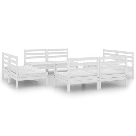 Salon de jardin 8 pcs Blanc Bois de pin massif 2
