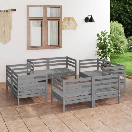 Salon de jardin 8 pcs Gris Bois de pin massif