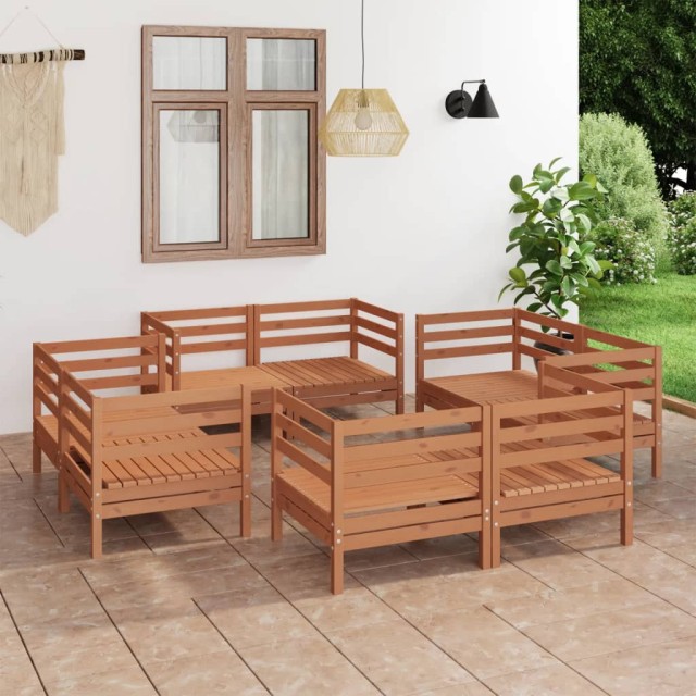 Salon de jardin 8 pcs Marron miel Bois de pin massif