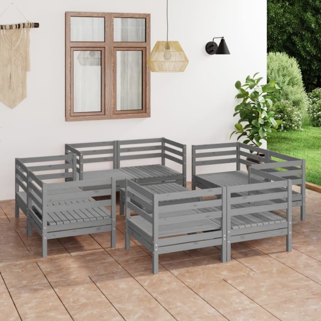 Salon de jardin 9 pcs Gris Bois de pin massif
