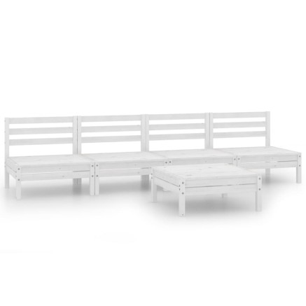 Salon de jardin 5 pcs Blanc Bois de pin massif 2