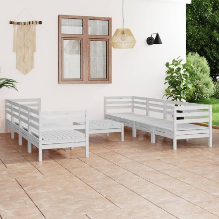 Salon de jardin 9 pcs Blanc Bois de pin massif