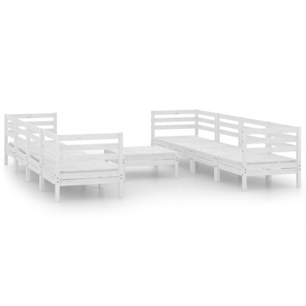 Salon de jardin 9 pcs Blanc Bois de pin massif 2