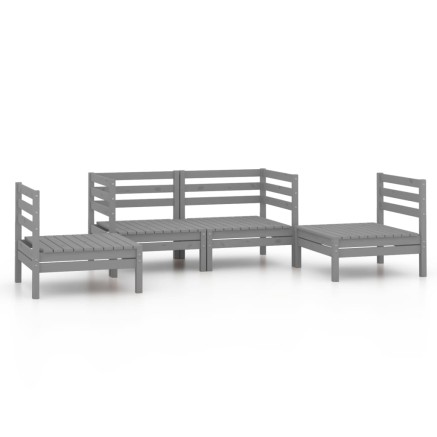 Salon de jardin 4 pcs Gris Bois de pin massif 2