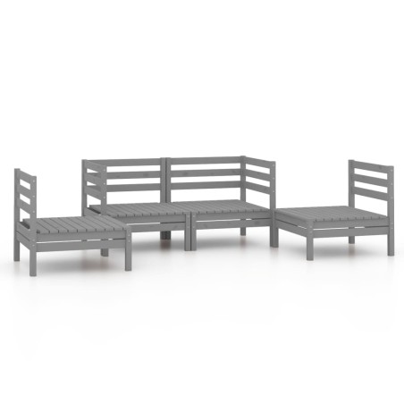 Salon de jardin 4 pcs Gris Bois de pin massif