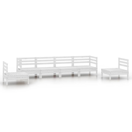 Salon de jardin 6 pcs Blanc Bois de pin massif 2