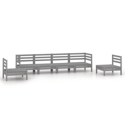 Salon de jardin 6 pcs Gris Bois de pin massif 2
