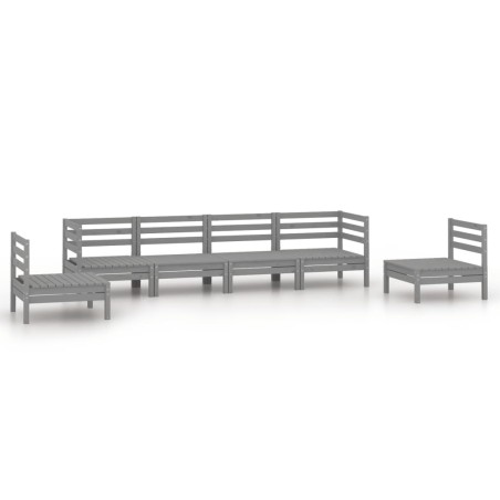 Salon de jardin 6 pcs Gris Bois de pin massif