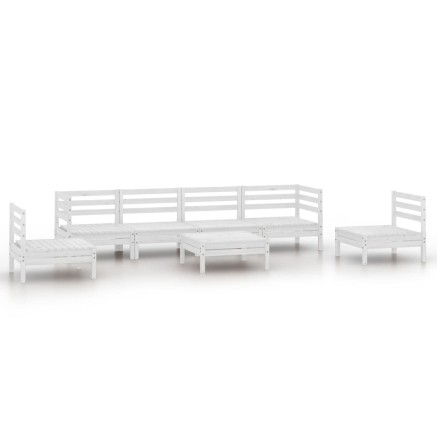 Salon de jardin 7 pcs Blanc Bois de pin massif 2