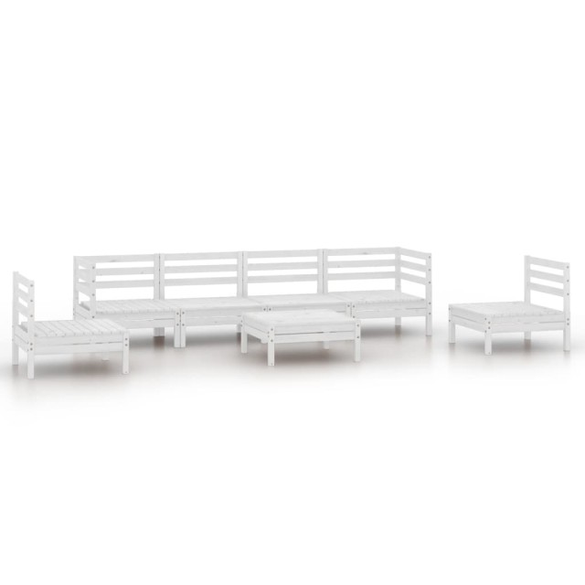 Salon de jardin 7 pcs Blanc Bois de pin massif