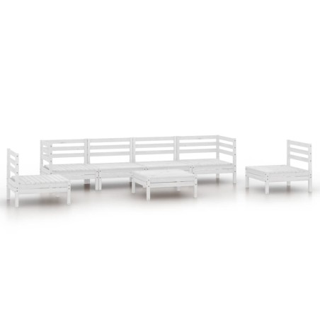 Salon de jardin 7 pcs Blanc Bois de pin massif