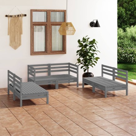 Salon de jardin 6 pcs Gris Bois de pin massif