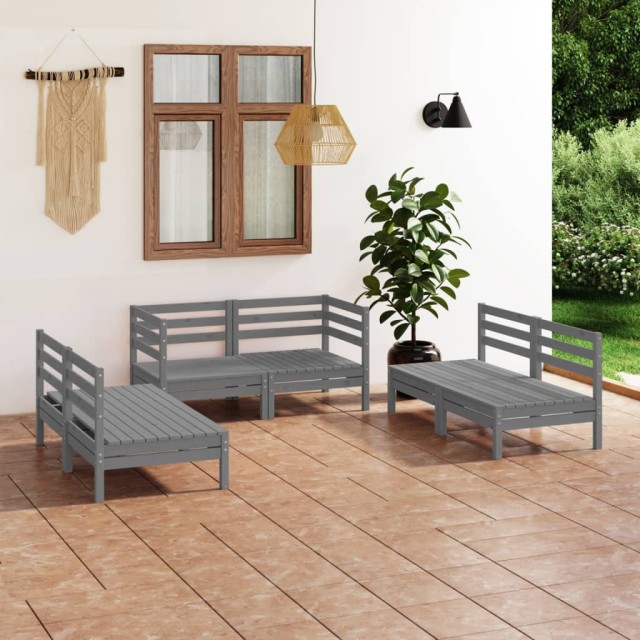 Salon de jardin 6 pcs Gris Bois de pin massif
