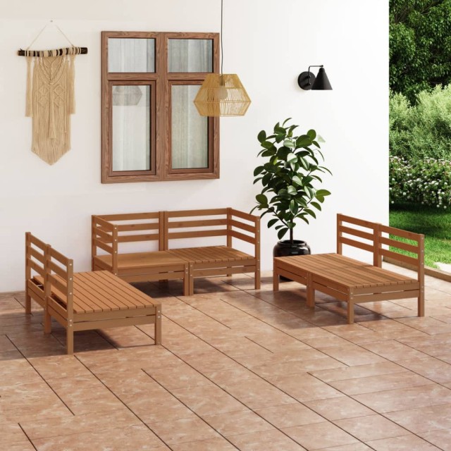 Salon de jardin 6 pcs Marron miel Bois de pin massif