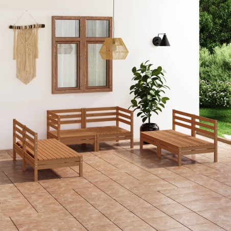 Salon de jardin 6 pcs Marron miel Bois de pin massif