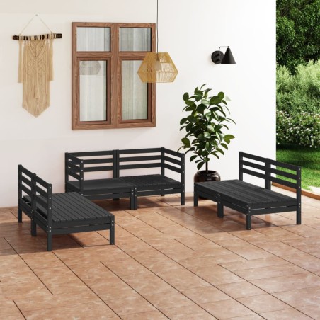 Salon de jardin 6 pcs Noir Bois de pin massif