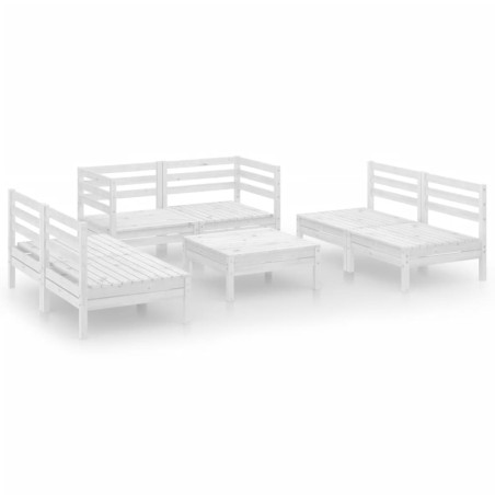 Salon de jardin 7 pcs Blanc Bois de pin massif