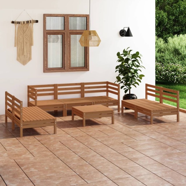 Salon de jardin 8 pcs Marron miel Bois de pin massif