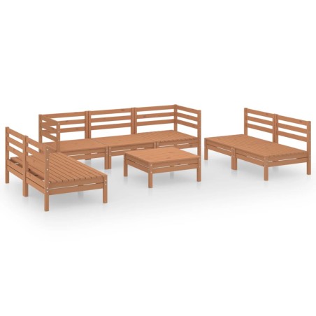 Salon de jardin 8 pcs Marron miel Bois de pin massif