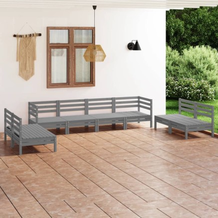 Salon de jardin 8 pcs Gris Bois de pin massif
