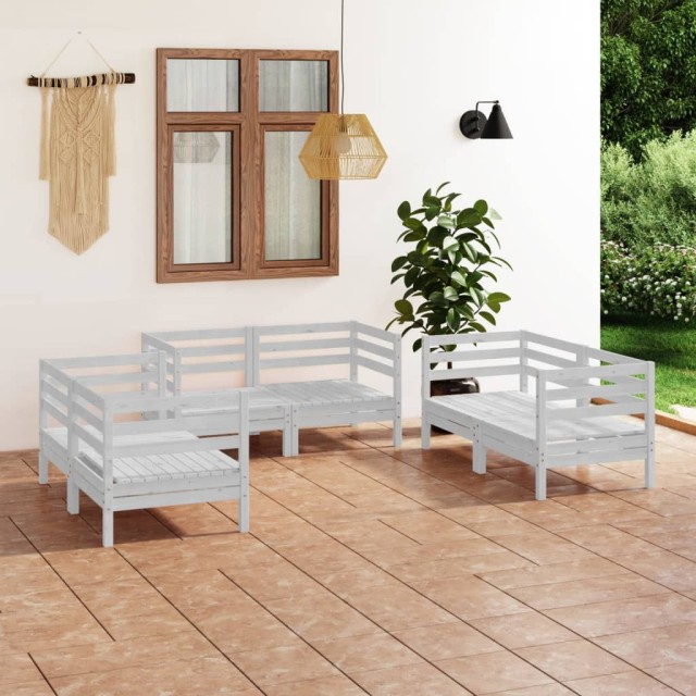 Salon de jardin 6 pcs Blanc Bois de pin massif