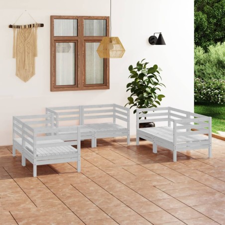 Salon de jardin 6 pcs Blanc Bois de pin massif
