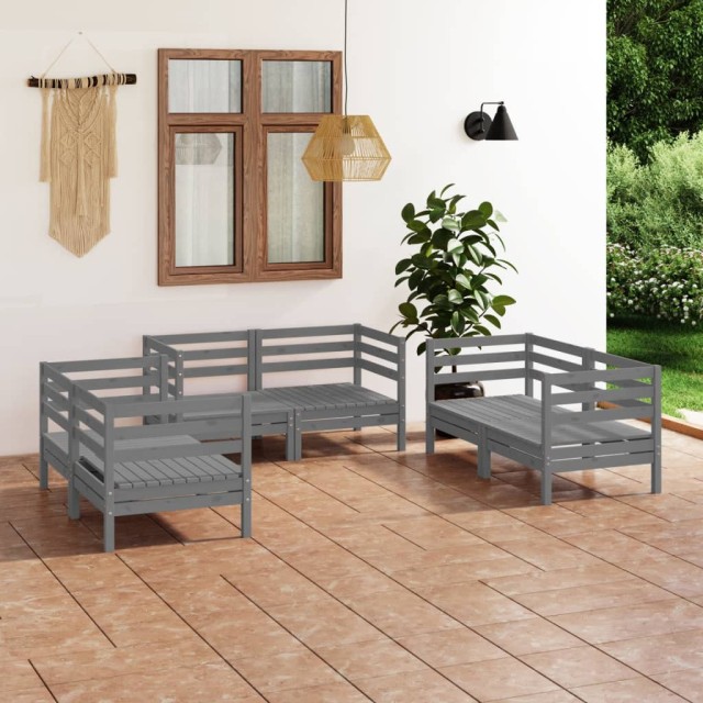 Salon de jardin 6 pcs Gris Bois de pin massif