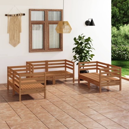 Salon de jardin 6 pcs Marron miel Bois de pin massif