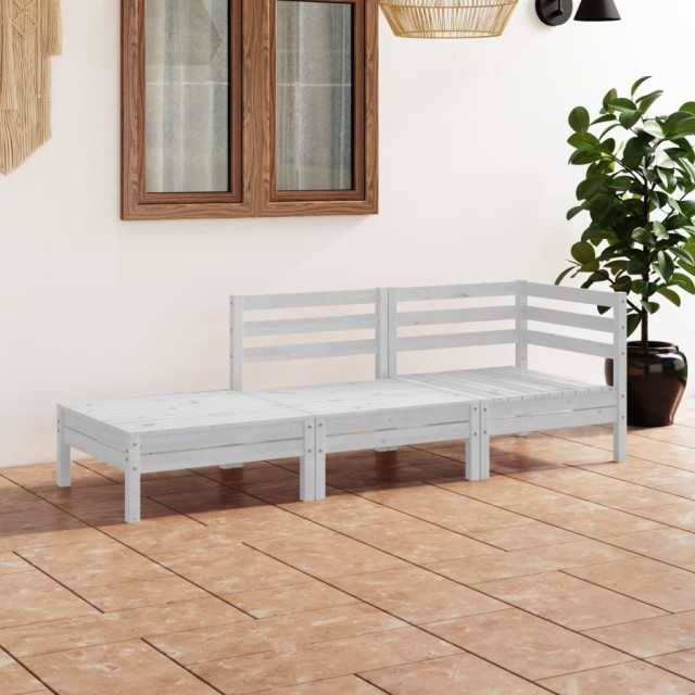 Salon de jardin 3 pcs Blanc Bois de pin massif