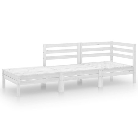 Salon de jardin 3 pcs Blanc Bois de pin massif