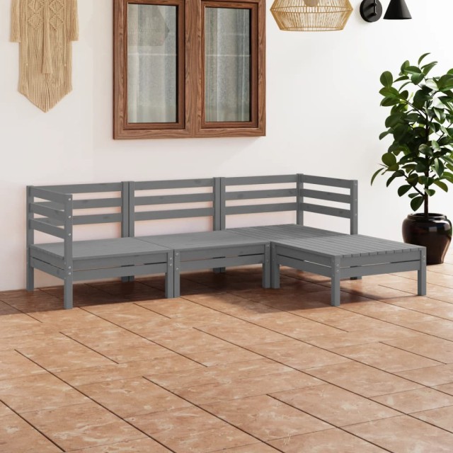 Salon de jardin 4 pcs Bois de pin massif Gris