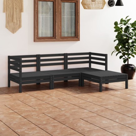 Salon de jardin 4 pcs Bois de pin massif Noir