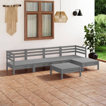 Salon de jardin 6 pcs Bois de pin massif Gris