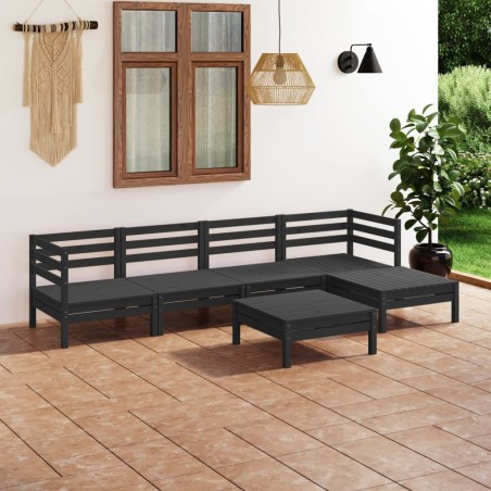Salon de jardin 6 pcs Bois de pin massif Noir