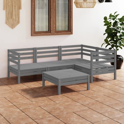 Salon de jardin 5 pcs Bois de pin massif Gris