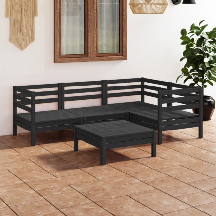 Salon de jardin 5 pcs Bois de pin massif Noir