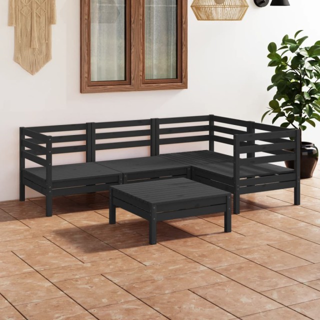 Salon de jardin 5 pcs Bois de pin massif Noir
