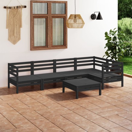 Salon de jardin 6 pcs Bois de pin massif Noir