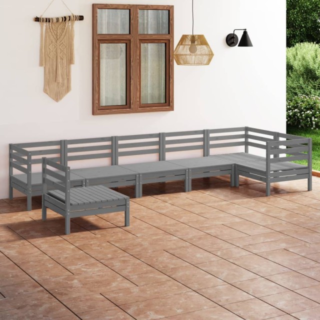 Salon de jardin 7 pcs Bois de pin massif Gris