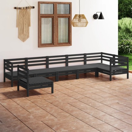 Salon de jardin 7 pcs Bois de pin massif Noir